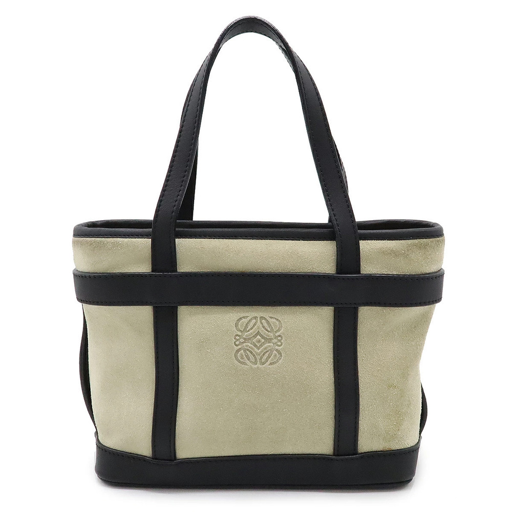 Loewe Anagram Handbag Suede Leather Beige Cream Black